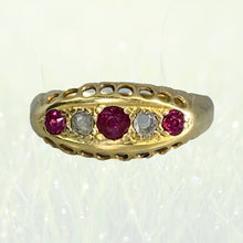 Load image into Gallery viewer, 1890s Antique Spinel and Diamond Ring in 18k Yellow Gold. Unique Stacking or Wedding Ring. - Scotch Street Vintage