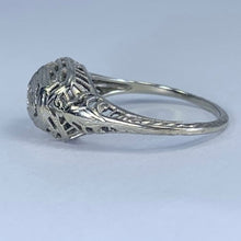 Load image into Gallery viewer, 1920s Art Deco Diamond Engagement Ring in a 18K White Gold Filigree Setting. Estate Jewelry. - Scotch Street Vintage