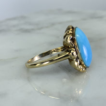 Load image into Gallery viewer, 1920s Blue Turquoise Ring in 10K Yellow Gold Setting. Estate Fine Jewelry. December Birthstone. - Scotch Street Vintage