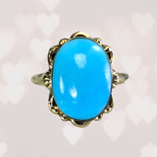 Load image into Gallery viewer, 1920s Blue Turquoise Ring in 10K Yellow Gold Setting. Estate Fine Jewelry. December Birthstone. - Scotch Street Vintage
