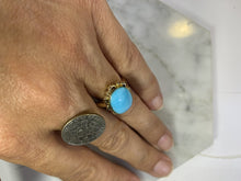 Load image into Gallery viewer, 1920s Blue Turquoise Ring in 10K Yellow Gold Setting. Estate Fine Jewelry. December Birthstone. - Scotch Street Vintage