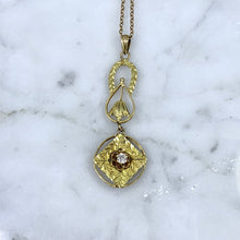 Load image into Gallery viewer, 1930s Diamond Pendant in 10K Yellow Gold Filigree. Drop Pendant with Art Nouveau Style. - Scotch Street Vintage