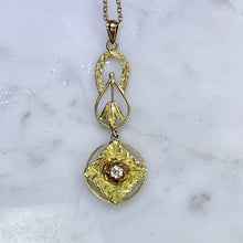 Load image into Gallery viewer, 1930s Diamond Pendant in 10K Yellow Gold Filigree. Drop Pendant with Art Nouveau Style. - Scotch Street Vintage