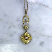Load image into Gallery viewer, 1930s Diamond Pendant in 10K Yellow Gold Filigree. Drop Pendant with Art Nouveau Style. - Scotch Street Vintage