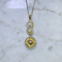 Load image into Gallery viewer, 1930s Diamond Pendant in 10K Yellow Gold Filigree. Drop Pendant with Art Nouveau Style. - Scotch Street Vintage