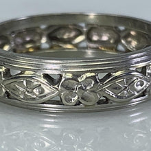 Load image into Gallery viewer, 1930s Ornate Wedding Ring in 14k White Gold with a Stunning Floral Design. Perfect Stacking Band. - Scotch Street Vintage