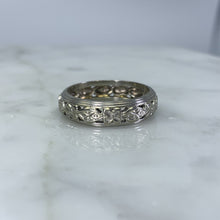 Load image into Gallery viewer, 1930s Ornate Wedding Ring in 14k White Gold with a Stunning Floral Design. Perfect Stacking Band. - Scotch Street Vintage
