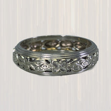 Load image into Gallery viewer, 1930s Ornate Wedding Ring in 14k White Gold with a Stunning Floral Design. Perfect Stacking Band. - Scotch Street Vintage