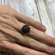 Load image into Gallery viewer, 1940s Garnet Cluster Ring in 14k Yellow Gold. Bohemian Ring. January Birthstone. - Scotch Street Vintage