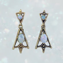Load image into Gallery viewer, 1940s Opal Drop Earrings in 14K Yellow Gold Setting. Old Hollywood Glam! October Birthstone. - Scotch Street Vintage
