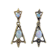 Load image into Gallery viewer, 1940s Opal Drop Earrings in 14K Yellow Gold Setting. Old Hollywood Glam! October Birthstone. - Scotch Street Vintage