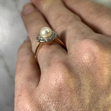 Load image into Gallery viewer, 1940s Pearl Engagement Ring set in 14K White and Rose Gold. Sustainable Estate Jewelry. - Scotch Street Vintage