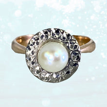 Load image into Gallery viewer, 1940s Pearl Engagement Ring set in 14K White and Rose Gold. Sustainable Estate Jewelry. - Scotch Street Vintage