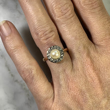 Load image into Gallery viewer, 1940s Pearl Engagement Ring set in 14K White and Rose Gold. Sustainable Estate Jewelry. - Scotch Street Vintage