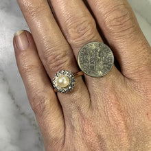 Load image into Gallery viewer, 1940s Pearl Engagement Ring set in 14K White and Rose Gold. Sustainable Estate Jewelry. - Scotch Street Vintage