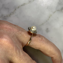 Load image into Gallery viewer, 1940s Pearl Engagement Ring set in 14K White and Rose Gold. Sustainable Estate Jewelry. - Scotch Street Vintage