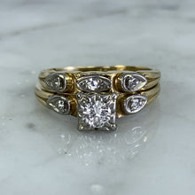 Load image into Gallery viewer, 1950s Diamond Engagement Ring and Wedding Band Set in 14k Gold by Jabel. Vintage Estate Jewelry. - Scotch Street Vintage