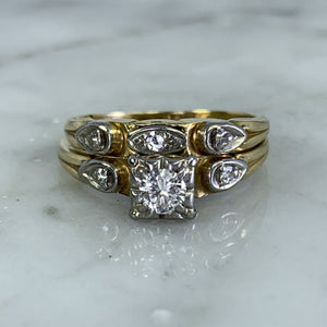 1950s Diamond Engagement Ring and Wedding Band Set in 14k Gold by Jabel. Vintage Estate Jewelry. - Scotch Street Vintage