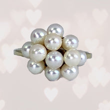 Load image into Gallery viewer, 1950s Pearl Cluster Ring set in 14k Yellow Gold. Estate Fine Jewelry. June Birthstone. 4th Anniversary Gift. - Scotch Street Vintage