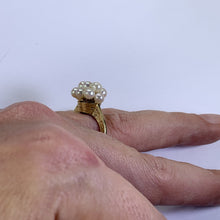 Load image into Gallery viewer, 1950s Pearl Cluster Ring set in 14k Yellow Gold. Estate Fine Jewelry. June Birthstone. 4th Anniversary Gift. - Scotch Street Vintage