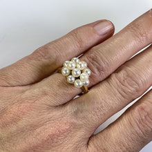 Load image into Gallery viewer, 1950s Pearl Cluster Ring set in 14k Yellow Gold. Estate Fine Jewelry. June Birthstone. 4th Anniversary Gift. - Scotch Street Vintage