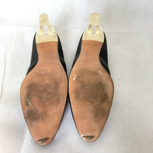 Load image into Gallery viewer, 1960s Black Kitten Heel Pumps in Black Satin with a Lucite Heel. Made for Saks Fifth Avenue. - Scotch Street Vintage