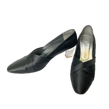 Load image into Gallery viewer, 1960s Black Kitten Heel Pumps in Black Satin with a Lucite Heel. Made for Saks Fifth Avenue. - Scotch Street Vintage