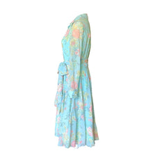 Load image into Gallery viewer, 1960s Blue Floral Shirt Dress by Miss Elliette with a Blue Base & Pink Flowers. Midi Length Fit & Flare. - Scotch Street Vintage