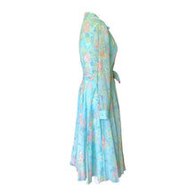 Load image into Gallery viewer, 1960s Blue Floral Shirt Dress by Miss Elliette with a Blue Base & Pink Flowers. Midi Length Fit & Flare. - Scotch Street Vintage