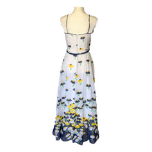 Load image into Gallery viewer, 1960s Floral Summer Maxi Dress by Miss Elliette with Capelet. Blue and Yellow Daisies Flower Pattern. - Scotch Street Vintage