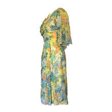 Load image into Gallery viewer, 1960s Floral Summer Midi Dress by Miss Elliette with a Green, Blue and Yellow Floral Design. - Scotch Street Vintage