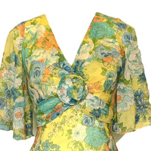 Load image into Gallery viewer, 1960s Floral Summer Midi Dress by Miss Elliette with a Green, Blue and Yellow Floral Design. - Scotch Street Vintage