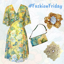 Load image into Gallery viewer, 1960s Floral Summer Midi Dress by Miss Elliette with a Green, Blue and Yellow Floral Design. - Scotch Street Vintage