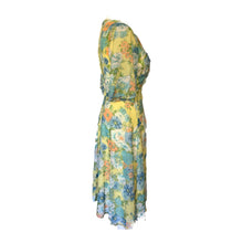 Load image into Gallery viewer, 1960s Floral Summer Midi Dress by Miss Elliette with a Green, Blue and Yellow Floral Design. - Scotch Street Vintage