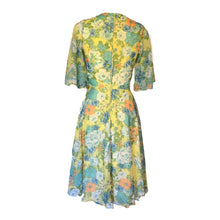 Load image into Gallery viewer, 1960s Floral Summer Midi Dress by Miss Elliette with a Green, Blue and Yellow Floral Design. - Scotch Street Vintage