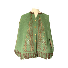 Load image into Gallery viewer, 1960s Knit Sweater Poncho or Jacket in Green and Brown. Very English Countryside Boho Chic. - Scotch Street Vintage