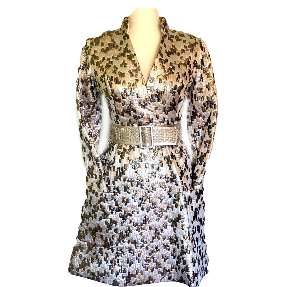 fitted lace wedding dress 1960s Metallic GoGo Mini Dress by Sandra Sage. Perfect Party Dress. Si