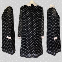 Load image into Gallery viewer, 1960s Mod Babydoll Dress in Black Georgette with White Polka Dots. Instant Classic Party Dress. - Scotch Street Vintage