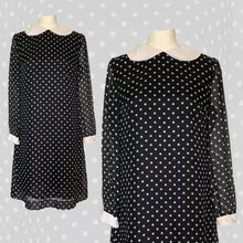 Load image into Gallery viewer, 1960s Mod Babydoll Dress in Black Georgette with White Polka Dots. Instant Classic Party Dress. - Scotch Street Vintage