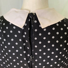 Load image into Gallery viewer, 1960s Mod Babydoll Dress in Black Georgette with White Polka Dots. Instant Classic Party Dress. - Scotch Street Vintage