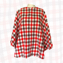 Load image into Gallery viewer, 1960s Poncho in a Red and Brown Check Plaid. Perfect Jacket for Fall. English Countryside Bohemian. - Scotch Street Vintage