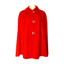 Load image into Gallery viewer, 1960s Poppy Red / Orange Cape by Jerold. Perfect Spring Jacket with Toggle Closure. - Scotch Street Vintage