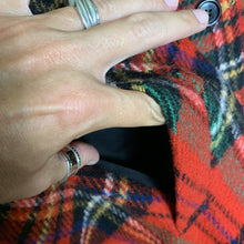 Load image into Gallery viewer, 1960s Reversible Wool Poncho Cape in Red Tartan Plaid and Black Cotton. Two in one! - Scotch Street Vintage