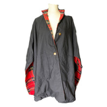 Load image into Gallery viewer, 1960s Reversible Wool Poncho Cape in Red Tartan Plaid and Black Cotton. Two in one! - Scotch Street Vintage