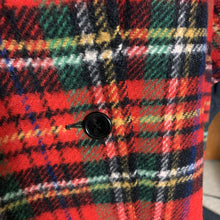 Load image into Gallery viewer, 1960s Reversible Wool Poncho Cape in Red Tartan Plaid and Black Cotton. Two in one! - Scotch Street Vintage