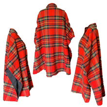 Load image into Gallery viewer, 1960s Reversible Wool Poncho Cape in Red Tartan Plaid and Black Cotton. Two in one! - Scotch Street Vintage