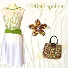 Load image into Gallery viewer, 1960s White Linen Dress with a Yellow and Green Floral Design from Cover Girl Miami. - Scotch Street Vintage