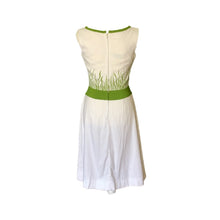 Load image into Gallery viewer, 1960s White Linen Dress with a Yellow and Green Floral Design from Cover Girl Miami. - Scotch Street Vintage