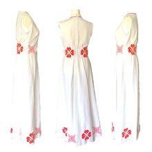 Load image into Gallery viewer, 1960s White & Red Peasant Dress with Red Flower Appliques. Bohemian Girls this is for You! - Scotch Street Vintage