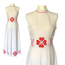 Load image into Gallery viewer, 1960s White & Red Peasant Dress with Red Flower Appliques. Bohemian Girls this is for You! - Scotch Street Vintage